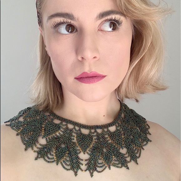 Vintage Iridescent Intricately Beaded Collar - Picture 4 of 8